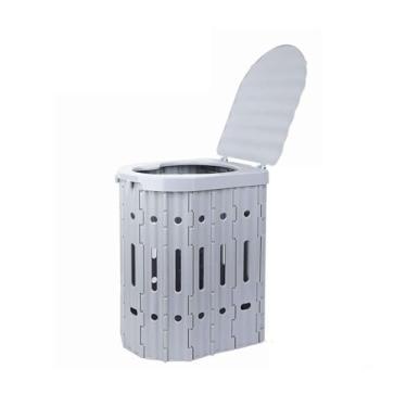 Imagem de JUSHZ Sanita de campismo portátil para adultos sanitários portáteis sacos de exterior balde para casa interior idosos cabeceira exterior uso de carro dobrável (cinza, 27 x 33 x 41 cm)