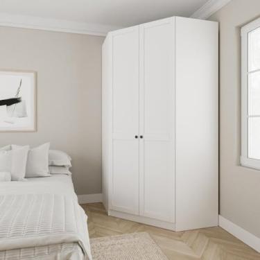 Imagem de Guarda Roupa de Canto Closet com 6 Prateleiras e Portas Americanas Modular Hera Cabecasa Madeiramade Branco Geada