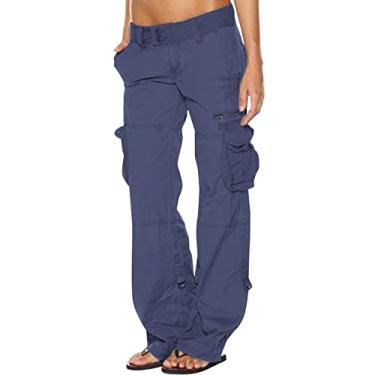 Imagem de Calça feminina fina rodada perna larga calças soltas calças para mulheres calças cargo verão outono 2024, L-641 Azul royal, GG