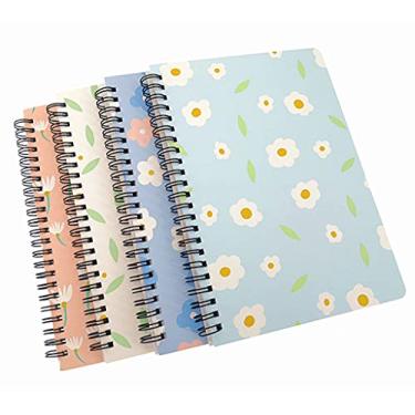 Imagem de Pacote com 4 cadernos espirais A5, caderno pautado com arame, bloco de notas diário, tamanho A5 (21 x 13 cm) e 80 folhas (florzinha)