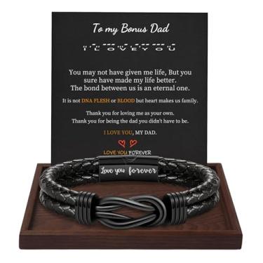 Imagem de Presentes de Natal para homens pulseira de couro marrom preto trançado Forever I Love You presentes para ele pulseiras de punho infinito presentes de aniversário para namorado filho neto marido pai homens meias de enchimento para meninos adolescentes, 9 Inches, Metal, Sem pedras preciosas