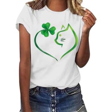 Imagem de Camisetas femininas do Dia de São Patrício com estampa da bandeira irlandesa, túnica verde, camisetas estampadas de manga curta, Verde menta, G
