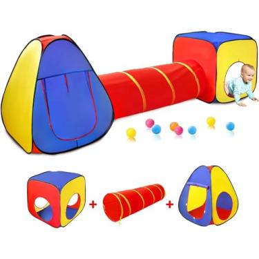 Imagem de Barraca Infantil Astronauta, Cabana Menina para Uso Interno e Ar Livre, 3 em 1 com Toca Túnel Cesta Basquete (Colorida)