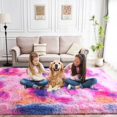 Imagem de Awaytail Tapete fofo arco-íris para sala de estar, 20 x 3 metros, tapetes felpudos coloridos profundos para quarto, antiderrapante, 20 x 25 cm, meninas