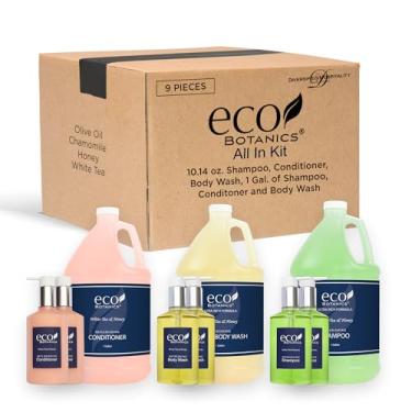Imagem de Conjunto de galão e dispensador Eco Botanics | 1 Shoppe All-In-Kit | Shampoo Condicionador de Gel Gel | Garrafas recarregáveis com bomba combinando de 290 ml