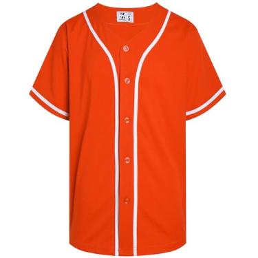 Imagem de Pullonsy Camisa de beisebol preta personalizada para homens com botão completo bordado nome e números do time P-8GG, Camisa laranja listrada branca, M