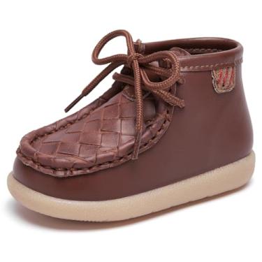 Imagem de MORENDL Botas para bebês meninos e meninas, sapatos infantis para primeira caminhada, antiderrapante com cadarço, Malha marrom, 6-9 Meses