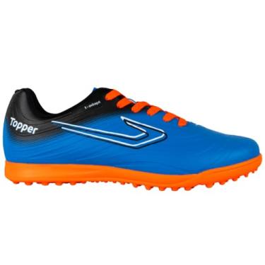 Imagem de Chuteira Topper Society Forza III Masculino Original (Azul e Laranja, BR, Adulto, Numérico, 43)
