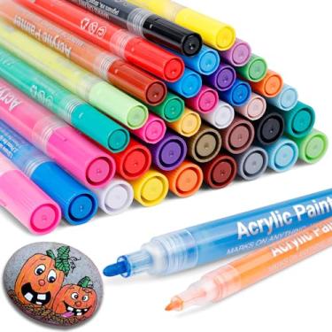 Imagem de JR.WHITE Pacote com 36 canetas marcadoras de tinta acrílica para pintura rupestre, madeira, tela, cerâmica, vidro, tecido, materiais de artesanato para adultos e crianças - ponta fina e ponta média