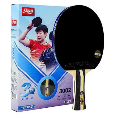 Imagem de Raquete de tênis de mesa DHS H3002 3 estrelas, taco de pingue-pongue pré-fabricado em ambos os lados com borracha adesiva PF4 com bolsa redonda DHS, 5 lâminas de madeira pura, para jogadores de nível