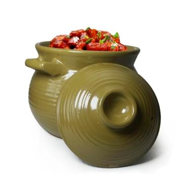 Imagem de Pote de barro, 2 qt, caçarola, 2000 ml, com tampa, sopa, cerâmica, verde-oliva