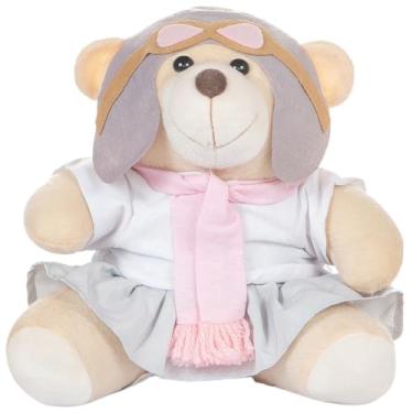 Imagem de Urso De 25cm Para Nicho Decoração Menina Aviadora Rosa Cinza Bebê Baby Decoração Quarto Festa Pelúcia Presente Revelação Deluxe