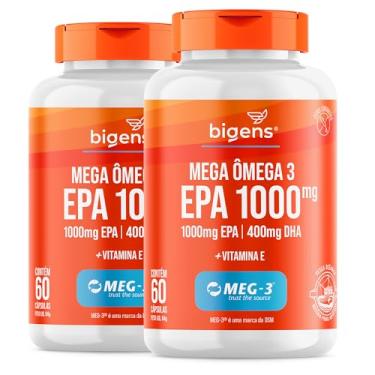 Imagem de Mega Omega 3, EPA 1000mg + DHA 400mg, Certificado Meg-3, 60 cápsulas, Bigens (Kit 2, Com Vitamina E)