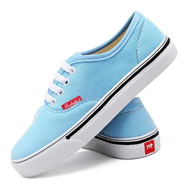 Imagem de Tenis Feminino Confort Cano Baixo Skateboard Casual Old School Cor:Azul;Tamanho:34;Genero:Feminino