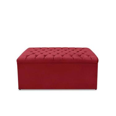 Imagem de Calçadeira Baú Estofada Dunas Solteiro 90 Cm - Veludo Vermelho