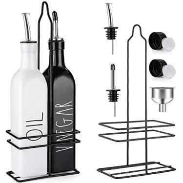 Imagem de Dispensador de azeite de oliva e vinagre – Conjunto de dispensador de óleo e vinagre – Dispensador de azeite chique – Dispensador de azeite de oliva preto e branco com bicos da Ucraft Kitchen – 2 x 500 ml