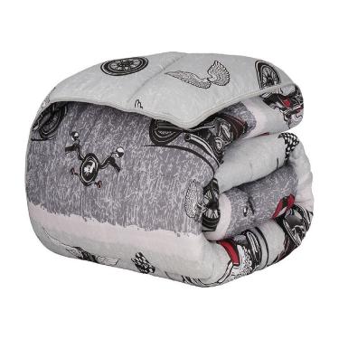 Imagem de Edredom Solteiro Dupla Face Juvenil Moto Rider Realce Premium Cinza