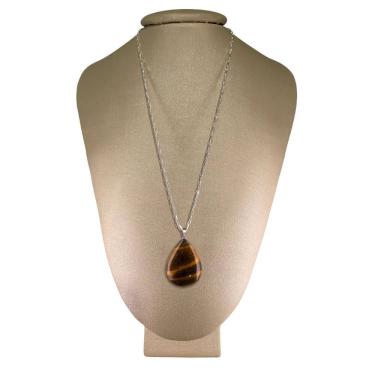 Imagem de Colar Prata 925 Cadeado Olho De Tigre Gota - Ponte Vecchio