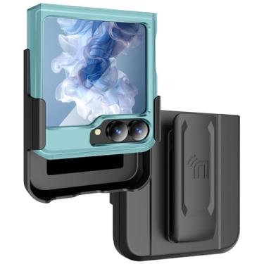 Imagem de Combo de capa e clipe de cinto Rizz para celular Samsung Galaxy Z Flip 6, capa híbrida robusta Nakedcellphone [com proteção de painel de dobradiça oculta] e suporte giratório para coldre Z Flip6 -