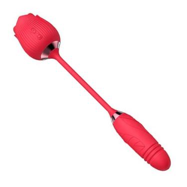 Imagem de Grupo ShopMix, Vibrador Ponto G Clitóris Vai e Vem Formato Rosa Recarregável USB Cor:Vermelho