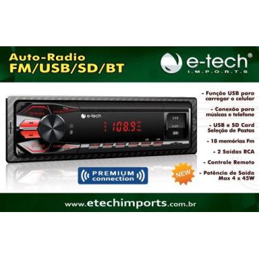 Imagem de Aparelho Radio De Som Com Bluetooth Usb Mp3 Sd Automotivo - E-tech