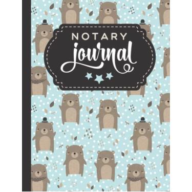 Imagem de Notary Journal: 8.5x11 Large Notarial Logbook/With 200 Numbered Pages - Two Record Logs Per Page / 400 Records/Ledger Book Gift For Signing Agents ... Teddy Bear in Hat Art Pattern on Pastel Blue