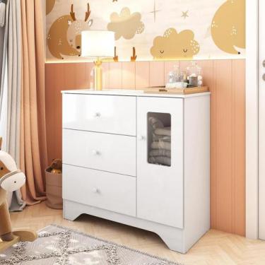 Imagem de Cômoda 3 Gavetas 1 Porta Com Janela Ben Peroba - Móveis Peroba, Branco