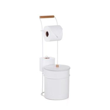 Imagem de Lixeira Com Porta Rolos Papel Higiênico 5 Litros Com Madeira Arthi, Br