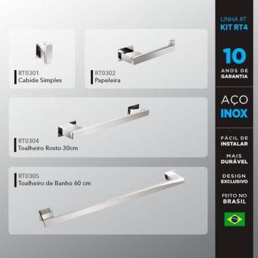 Imagem de Kit Acessórios Para Banheiros 4 Peças Inox - Kromus Kitrt4