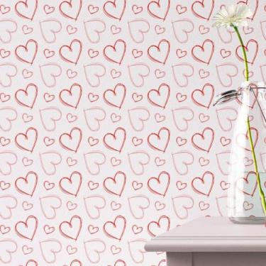 Imagem de Papel de Parede Adesivo Rabiscos de Corações Rosa Autocolante - PAPELE