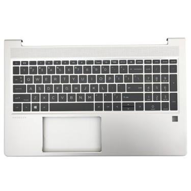 Imagem de WWGTMC Peça de substituição para montagem da capa superior do apoio para as mãos do teclado com layout dos EUA para laptop HP Probook 450 455 G9 N01934-001 prata