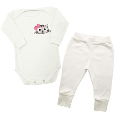 Imagem de Conjunto Bebê Body + Calça Gatinha Laço Pink Manga Longa  - Generic, M