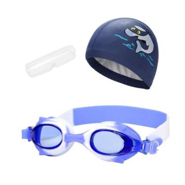 Imagem de Kit Óculos Natação Com Estojo e Touca Infantil Desenhos Coleção Peixin