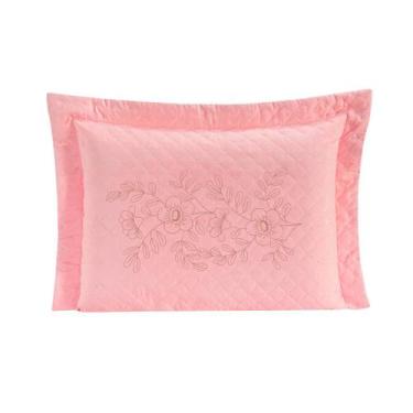 Imagem de Porta Travesseiro Bordado Matelado C/ Abas 70cm x 50cm - RAFALORO, Ros