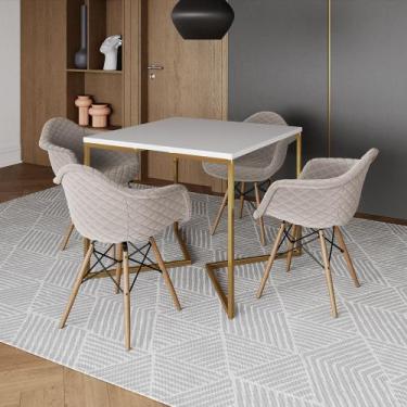Imagem de Jogo de Mesa Industrial Base Dourada Tampo Quadrado 90cm Branco com 4 