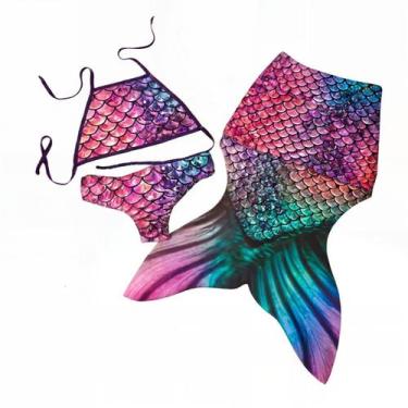 Imagem de Saia Cauda De Sereia + Biquíni Infantil Juvenil Praia - Rey Shop, 2, G