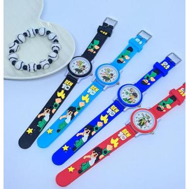 Imagem de Kit Relógio Infantil Analógico Super Heróis Desenho 3D Silicone Menino