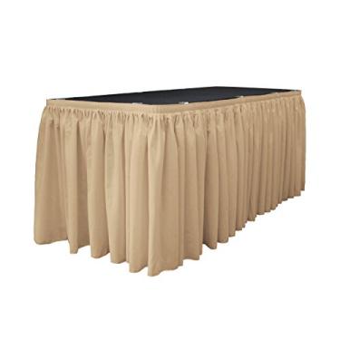 Imagem de LA Linen Saia de mesa plissada de popelina de poliéster com 10 clipes grandes, 4,7 m x 73,6 cm, cáqui