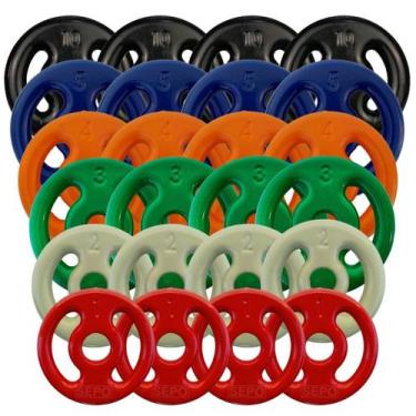 Imagem de Kit Anilhas Vasadas Emborrachada 100Kg - P/ Musculação - SEPO