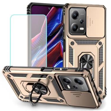 Imagem de Vokuha Capa para Redmi Note 12 Pro/Poco X5 Pro 22101320G Capa com protetor de tela de vidro temperado e capa de câmera deslizante, capa magnética com suporte de anel de rotação de 360° para Xiaomi