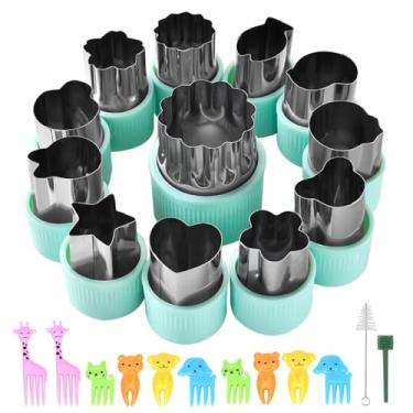 Imagem de Conjunto de formas de cortador de legumes, 12 peças de aço inoxidável, mini tamanhos, cortadores de biscoitos, molde de carimbos de frutas e 10 mini garfos de frutas para crianças, acessórios de