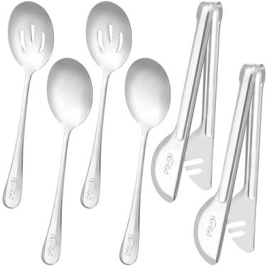 Imagem de Conjunto de colheres de aço inoxidável Hansgo, 6 peças de 21 cm de aço inoxidável para servir colheres com fenda para buffet ou banquete de cozinha