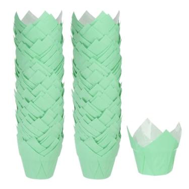 Imagem de HARFINGTON 100 peças de forros de cupcake de tulipa copos de papel padrão para assar embalagens à prova de gordura descartáveis para banquetes de aniversário, festa azul
