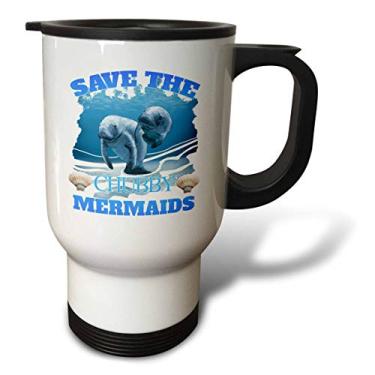 Imagem de 3dRose Salve as sereias gordinhas também conhecidas como boi boi, gigantes suaves. Caneca de viagem, 400 ml, aço inoxidável, branca