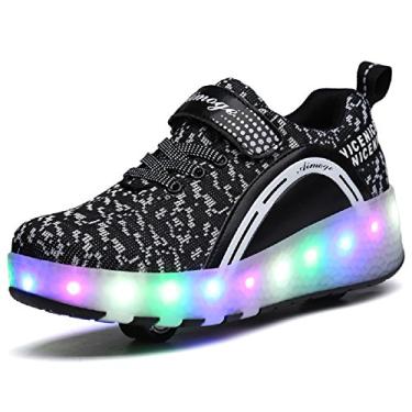 Imagem de Ylllu Tênis infantil de patins com carregamento USB de LED com rodas, tênis com rodinhas recarregáveis, para meninas e meninos e crianças, Preto, 4.5 Big Kid