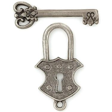 Imagem de Fechos de metal Blue Moon Manor House, cadeado e chave, formiga, prata, pacote com 6