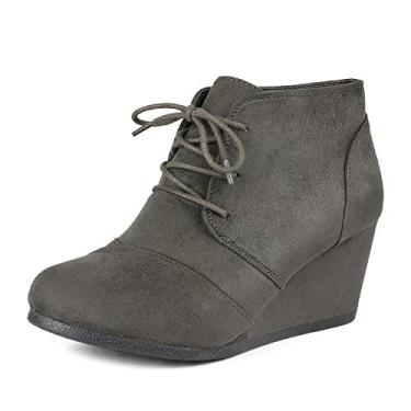 Imagem de Bota feminina casual de salto anabela cano baixo com cadarço Dream Pairs, Tomson-grey, 5