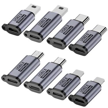 Imagem de Jadebones Adaptador USB C/Lightning para Micro USB, tipo C/Micro USB fêmea para Lightning macho, extensor micro USB/iluminação para USB C, conector USB C/Micro USB para Mini USB (pacote com 8)