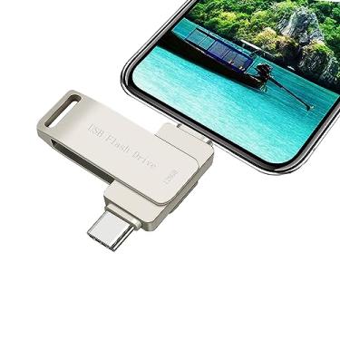 Imagem de Pen Drive USB C de 128 GB para iPhone Photo Stick Dual Drive Pen Drive de alta velocidade, cartão de memória externo, compatível com telefone com 15 unidades, Android, USB C e computador (prata 128G)