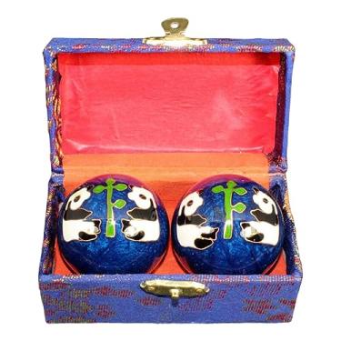 Imagem de Pegciuho 2 Peças Bolas de Massagem de Mão Bolas de Baoding com Caixa de Armazenamento Suave Exercício Chinês Handballs para Crianças Pessoas de Meia Idade Pais, Panda Azul
